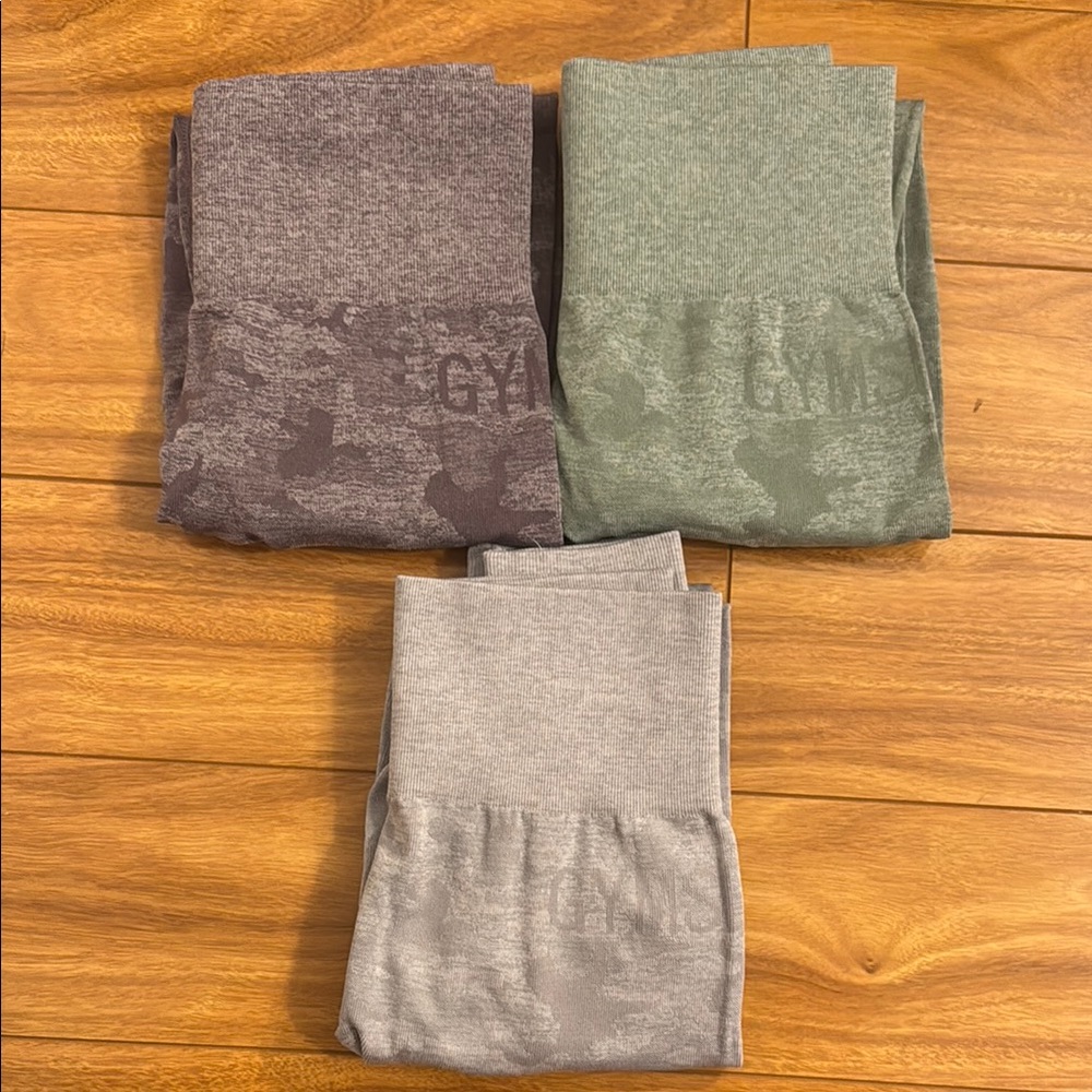 3 pairs Gymshark camo seamless leggings